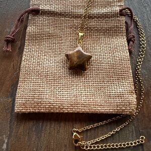 Tigers Eye Necklace Tigers Eye Star Pendant with Stainless Steel Chain